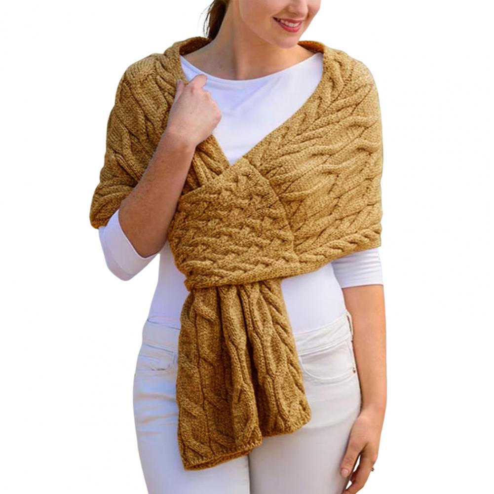 Cozy Knit Scarf Winter Warm Women's Scarf Shawl Collection Solid Color Thickened Knitted Scarf Long Large Scarves for Office