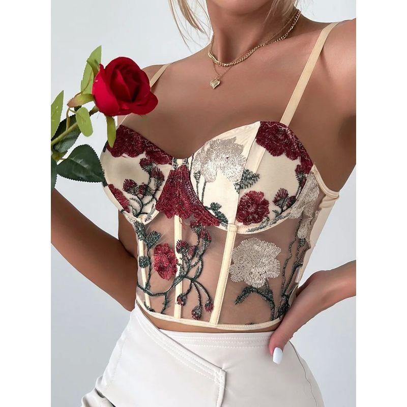 Printed Sleeveless Lace Slim Fit Top Print Sleeveless Lace Silm Sling Tops