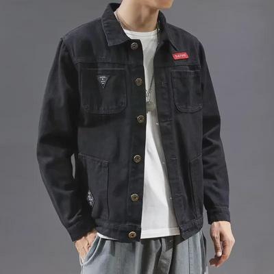 Veste ample en jean noir pour homme – Haut décontracté à revers tendance pour le printemps et l'automne