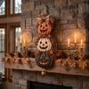 Durable Composite Resin Craft Halloween Stacked Pumpkin Door Hanger, Vintage Jack‑O‑Lantern Wall Hanging Ornament, Farmhouse Fall Home Accents