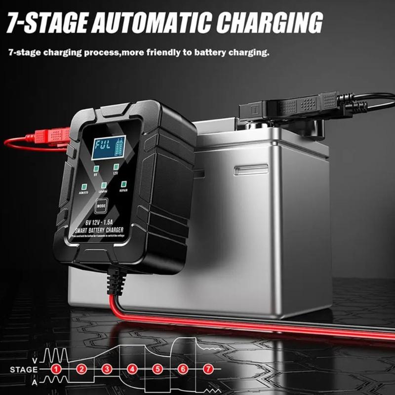 50-60Hz Automatic 6V 12V 1.5A Battery Maintainer Overload Protection Suitable for Car Motorcycles RVs with Fast Charging