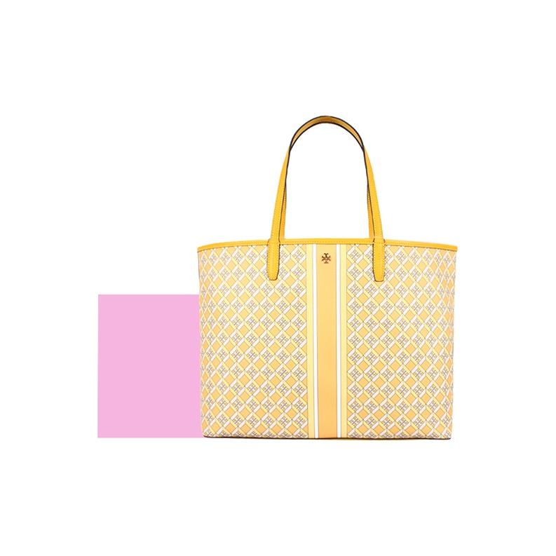 Tory Burch Perry Quilted Logo Commuter Large Capacity Leather Tote Bag Women Tote Yellow Multicolor 82398-703