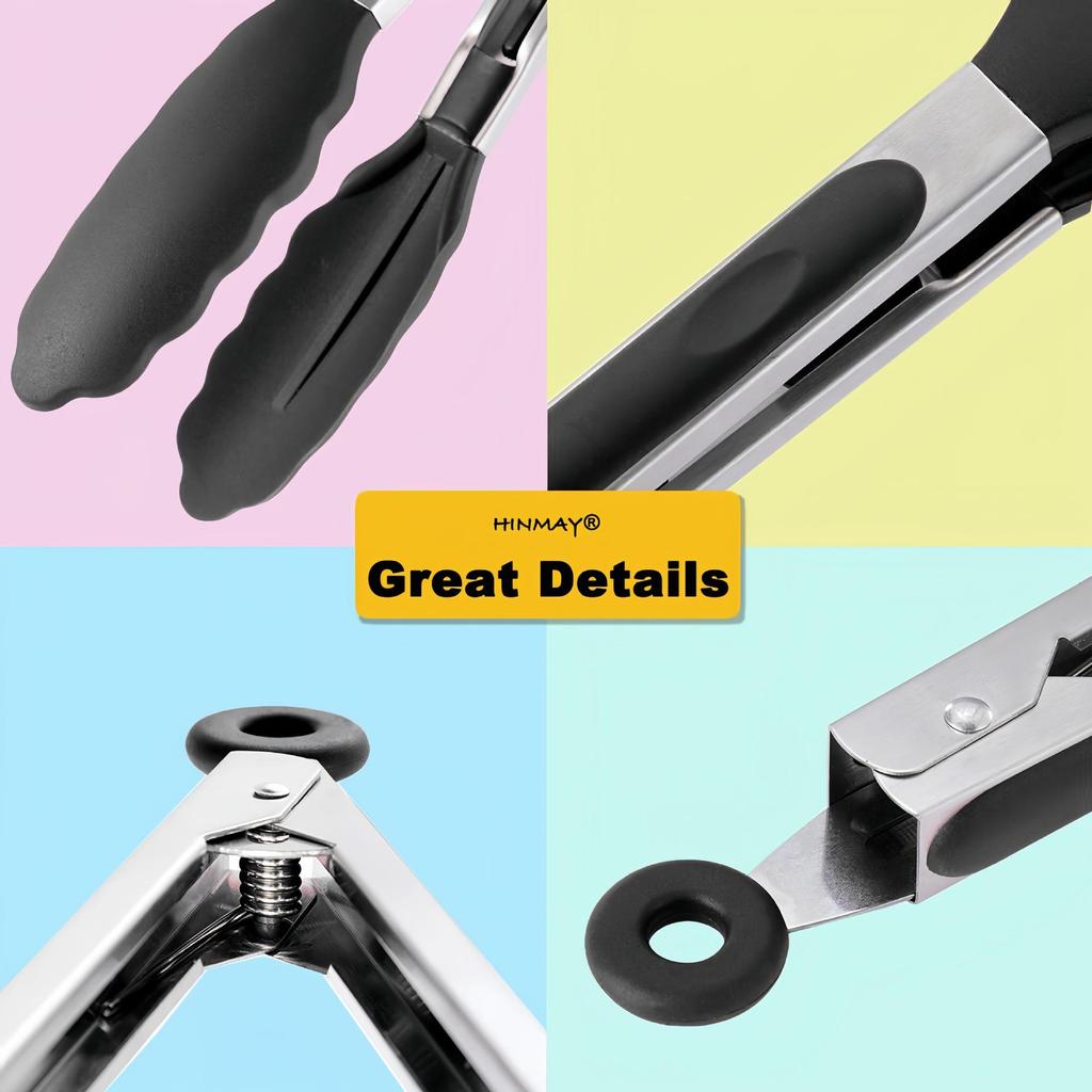 Pinze da Cucina in Silicone Resistente alle Alte Temperature - Clip per Barbecue in Acciaio Inossidabile (7, 9, 12 pollici)