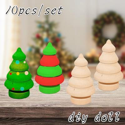 10ks/set Dětské Log panenky Dřevěné figurky Vánoční dekorace Ruční práce Kid DIY Malování Dřevo Tr