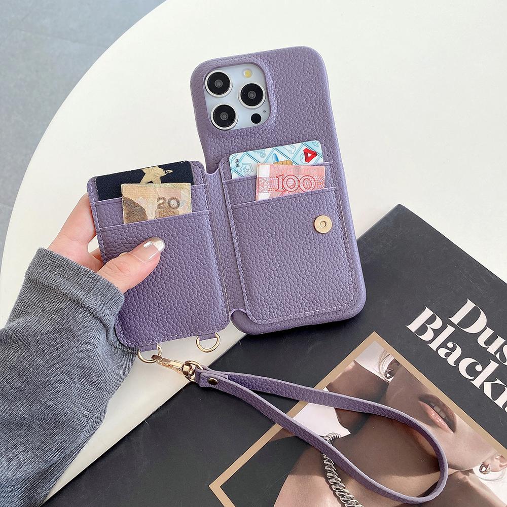 Für iPhone 16 Pro Hülle Kartenfächer Ständer PU Leder Rückseite mit Ringhalter, Handschlaufe