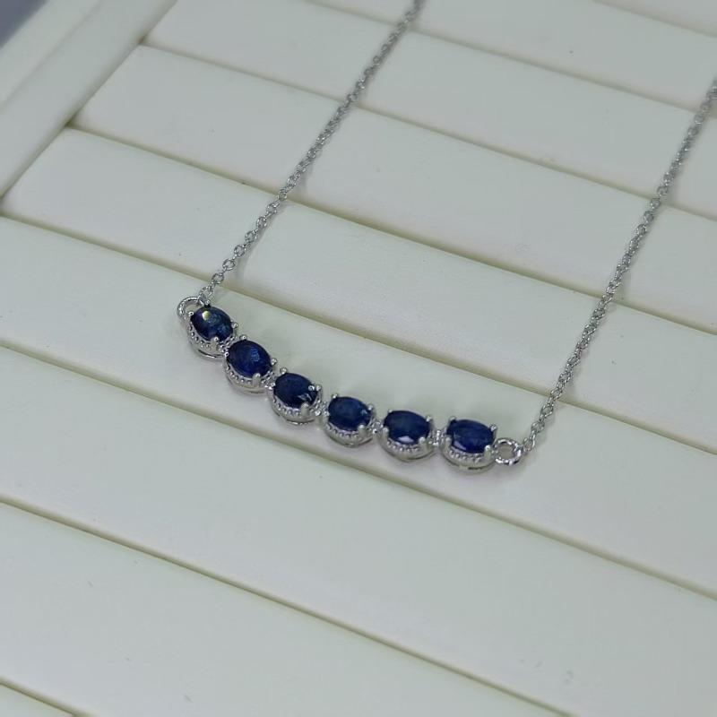 SACE GEMS S925 Sterling Silver Certified 3*4MM Natual Sapphire Pendant Necklaces for Womne Engagement Cocktail Party Fine Jewelry