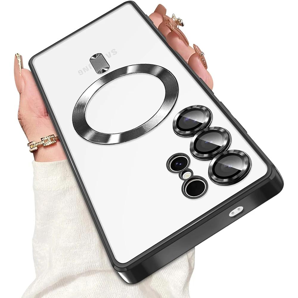 Funda Magnética de Lujo Para Magsafe Para Samsung Galaxy S26 S25 Edge S24 FE S23 S21 Plus Ultra Chapado Silicona Transparente Suave