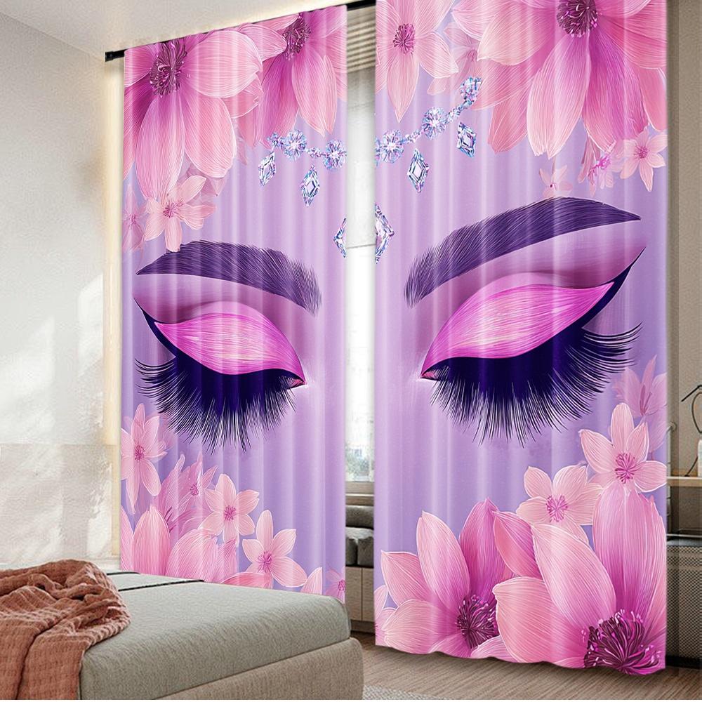

Set Of 2 Flat Printing Curtains Floral Radiant Beauty Digital Printed Polyester Drapes Birthday Party Perfect Holiday Family Curtain W100*H70(CM)-Grommet top&2PCS