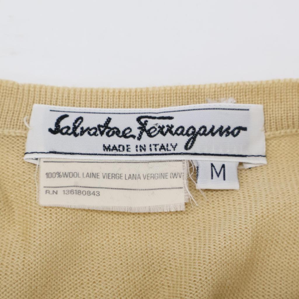 Salvatore Ferragamo Beige Wool Gancini Cool Neck Knit Tops M beigeUsed