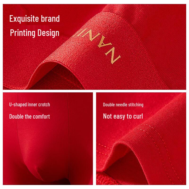 Nanjiren Men's Red Cotton Boxer Briefs - Auspicious 4-Pack Gift Box