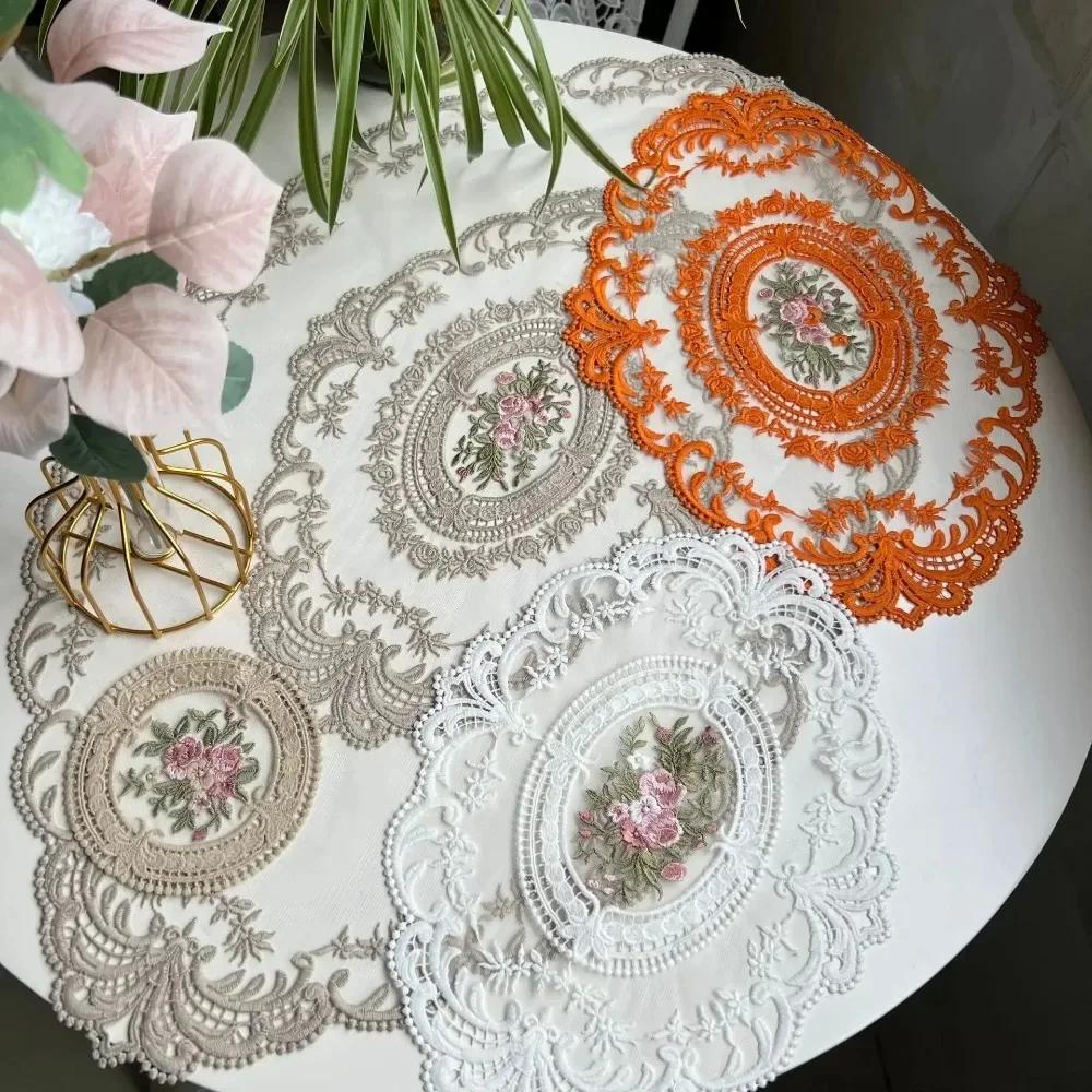 Latest Oval Lace Embroidery Table Place Mat Ins Christmas Pads Cloth Placemat Mug Coffee Tea Cup Coaster Doily Kitchen Table Decoration