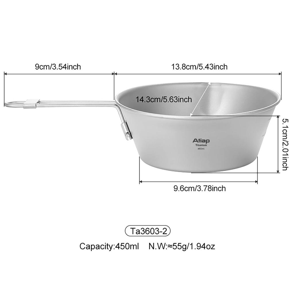 Titanium Sierra Cup Mug Lightweight Portable Food Cookware for Outdoor Hiking and Foldable Handle (with spout), 450ml, Container, Camping,