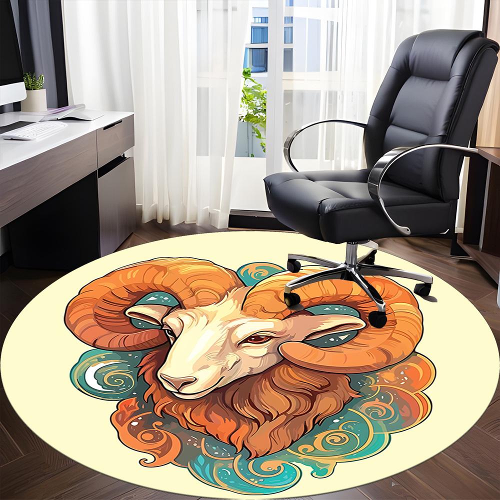 1pc Ram Zodiac Office Round Area Rug,  Mat Suitable For Office, Under Office Chairs Bedroom Living Room Home Decor, Room Deco