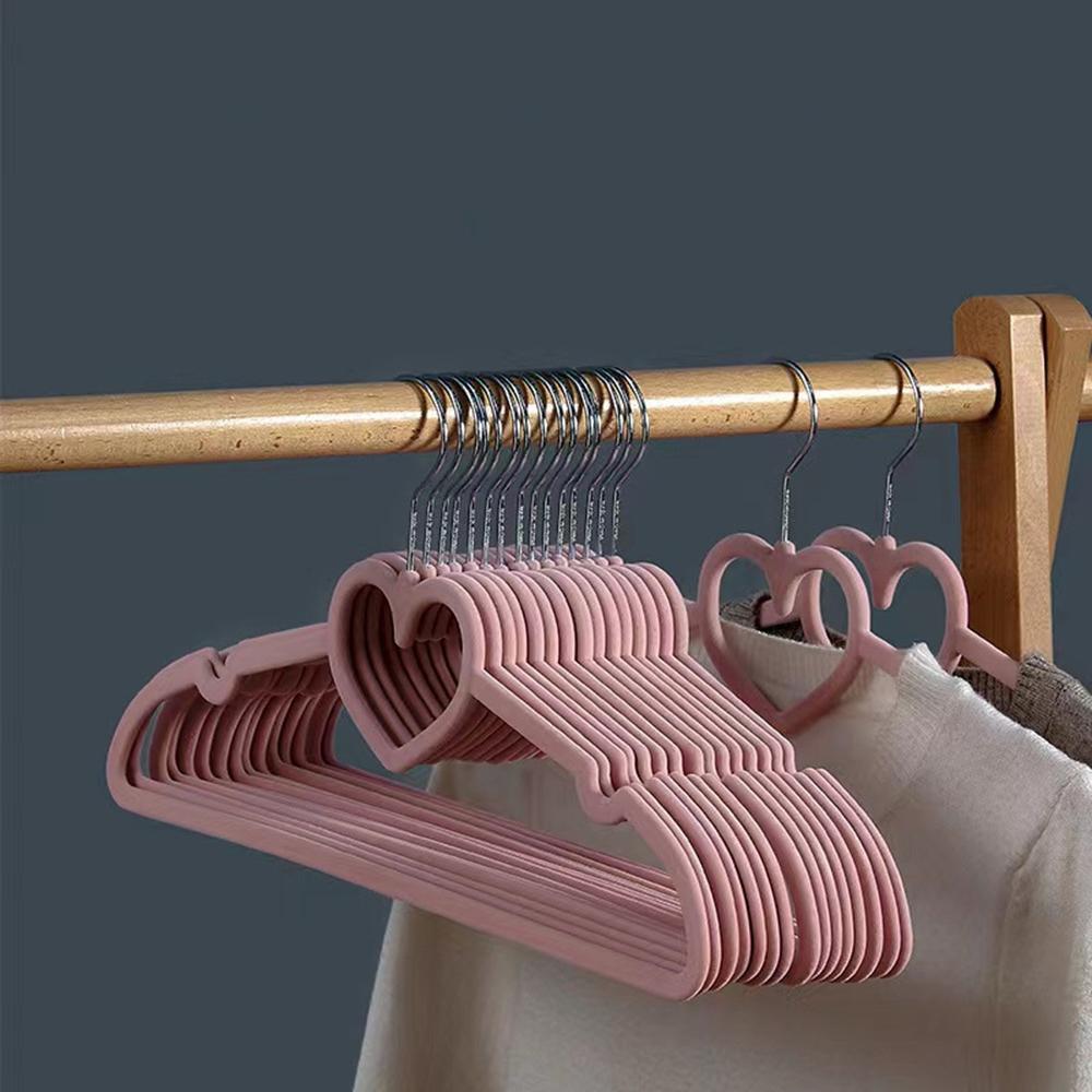 10-30PCSLove flocking clothes hanger, anti slip and traceless, home wardrobe hanging clothes, thicker storage clothes hanger