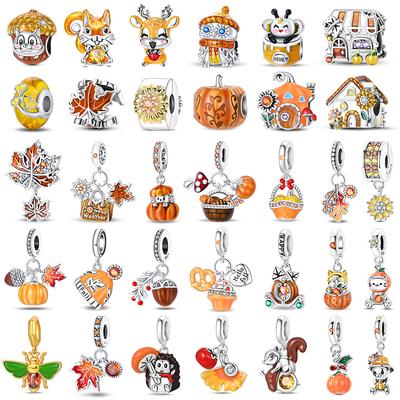 Autumn New Copper Brown Maple Leaf Pumpkin Bee Charms Bead Fit 3Mmoriginal Bracelets Diy Jewelry Warm Gift