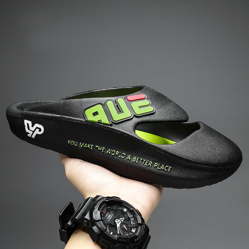 

Летняя мужская односложная обувь 2025 года, новая верхняя одежда, нескользящие сандалии с мягкой подошвой для подростков, с эффектом мешка на голове 45