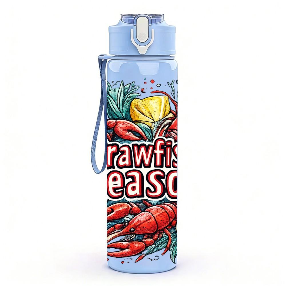 1PC Crawfish Season Slogan Art Print 750ml Color Plastic Sports Water Bottle Leakproof Flip Straw Lid Suitable for Sports Office Home Use