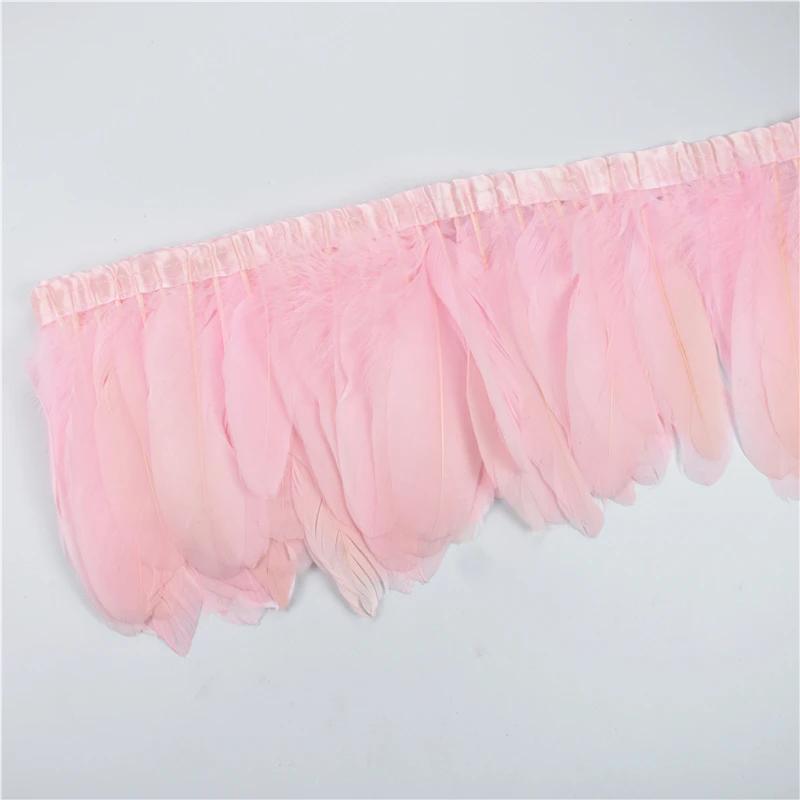 1Meter Colored Goose Feathers Trims Real Geese Feather Trim Tassel Fringe Ribbon White Black Feather Crafts Clothes Accessories