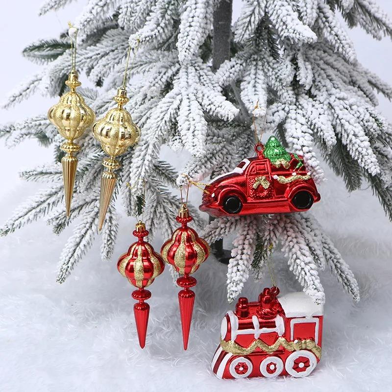 2/4pcs Plastic Christmas Ornaments Small Cartoon Red Pendants For Tree Decor Xmas Hanging Decoration Party Wedding Home Bar Shop