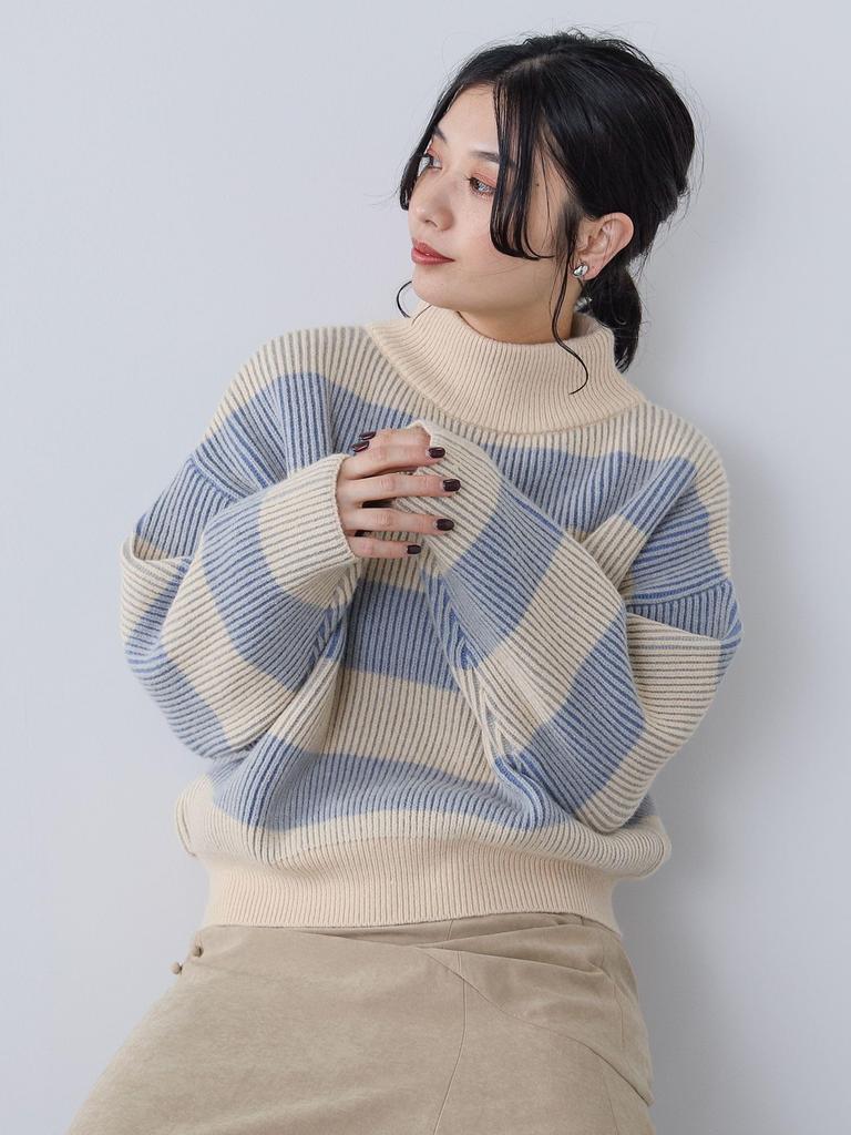 Strick-Farbschema Border Knit IVORY Einheitsgröße [Beams Heart] L/S Damen