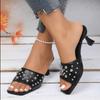European And American Plus Size Studded Open-toe High Heels, Strappy High-heeled Mules
