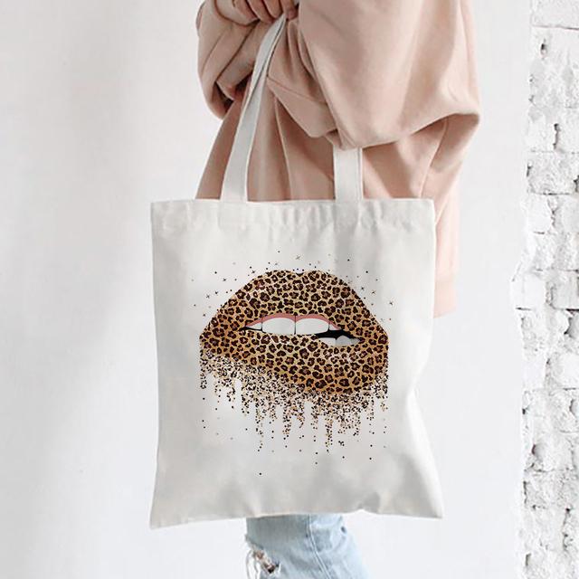 Red Lips Canvas Shoulder Tote Bag For Women Casual Fashion Shopping Bag Large Capacity Handbag Party Travel Orange Best Gifts