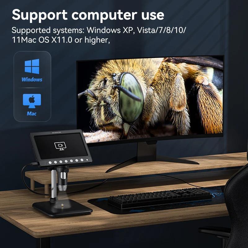 7 Inch IPS Digital Coin Microscope 5MP 1200X Ultra-Precise Focusing Camera 1080P Video Microscope Repairing Circuit Device