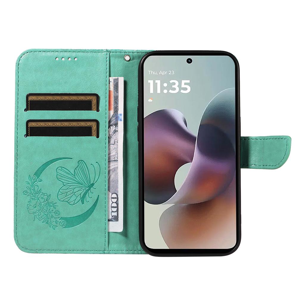 For Motorola Moto G56 5G Case Butterfly Pattern PU Leather Folio Flip Phone Cover - Green