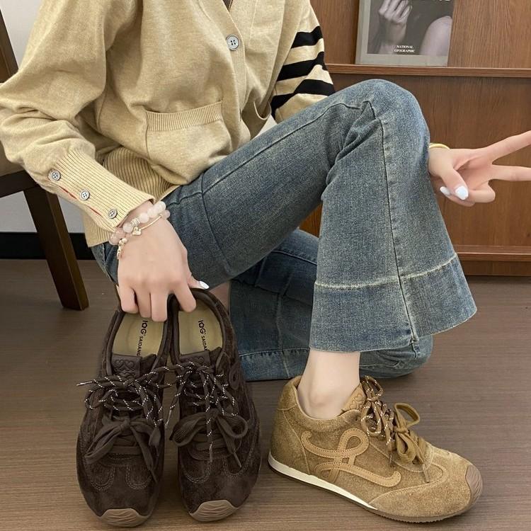 Cowhide Version Retro German Training Shoes Women's 2025 New Lace-up Casual Shoes Flat Shoes Muffin Board Shoes Shallow Mouth Women's Shoes