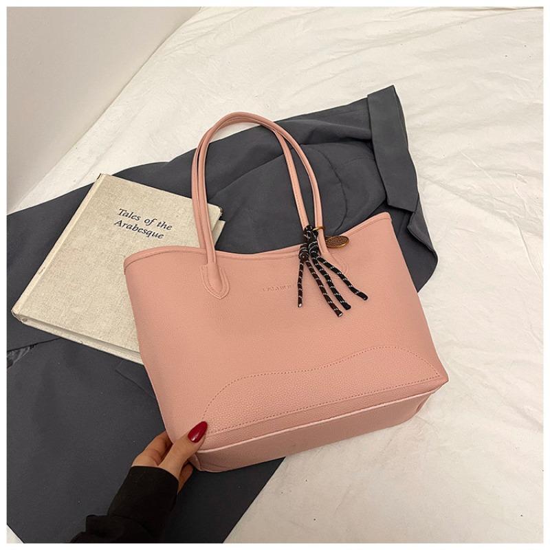 

Летняя новая мода простой повседневный универсальный однотонный большой вместимости портативный на плечо подмышку сумка-тоут no pendant розовый