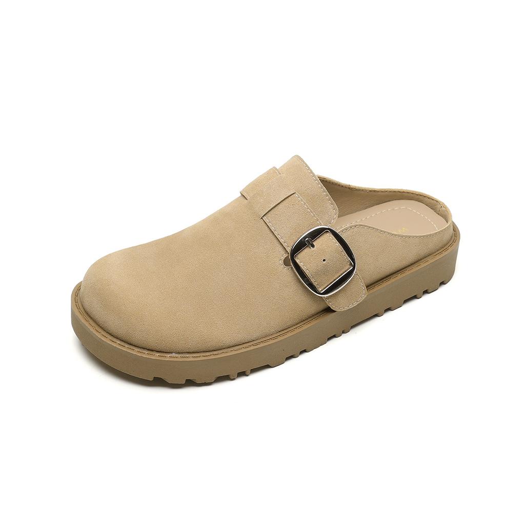 Thick-soled Female Genuine Leather Toe Slippers for Women, Slippers for Lazy People, and Semi-slippers