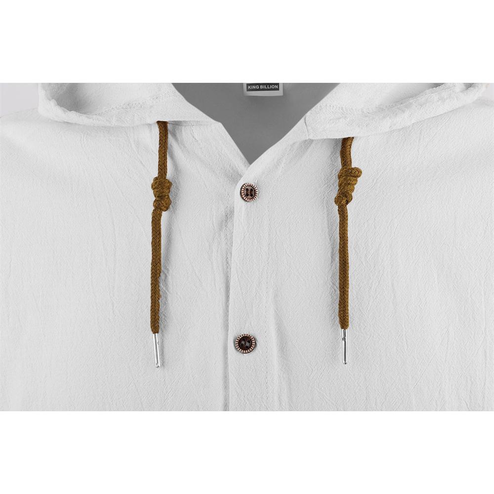 Men's Short Sleeve Shirt Cotton Linen Breathable Lightweight Solid Color Drawstring Hooded Shirts Casual Simple Style Tops