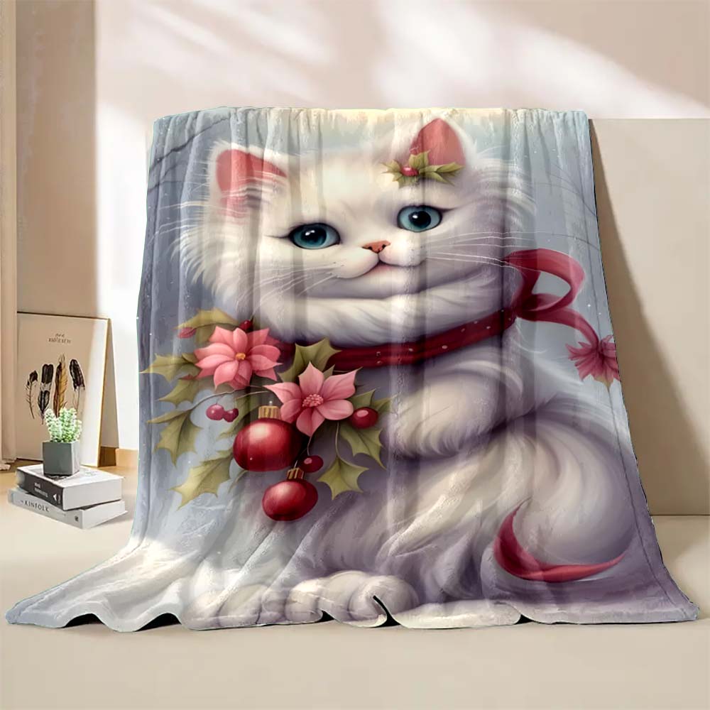 6 Sizes Cat Christmas Printed Blanket Warm Soft and Comfortable Home Travel Blanket Sofa Bedding Cover Blanket Holiday Gifts
