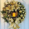 Large Artificial Lighted Christmas Wreath With Bow Ribbon Xmas Ball For Front Door Decor