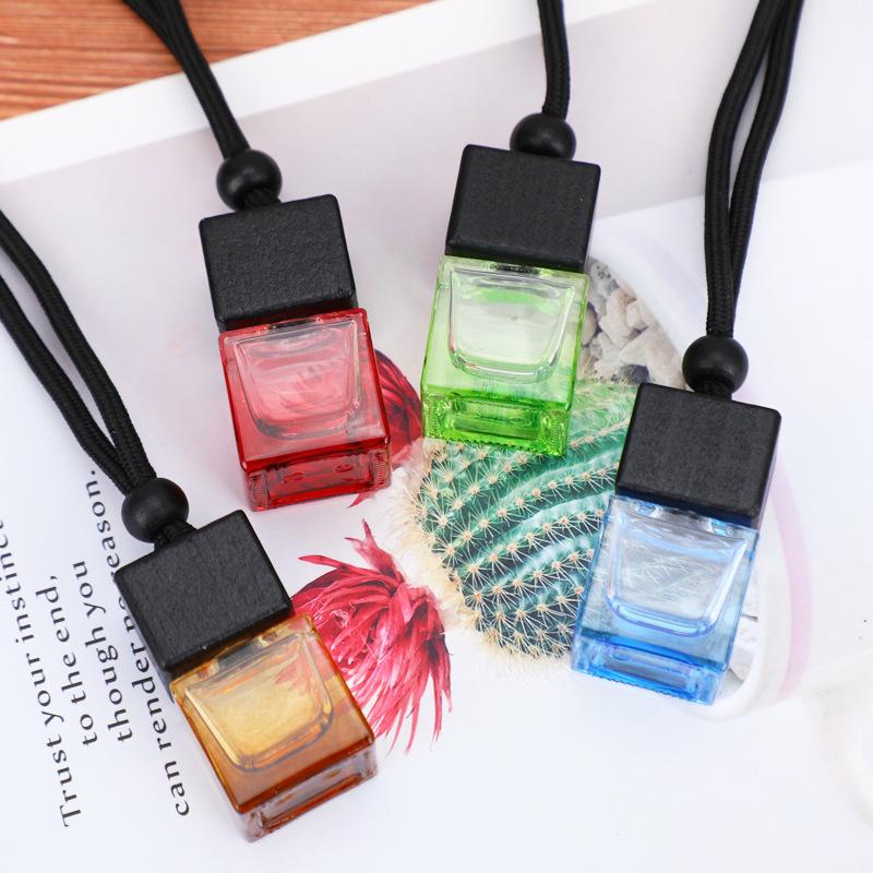 Square Car Aromatherapy Pendant - Mini Glass Essential Oil Diffuser & Decorative Fragrance Bottle