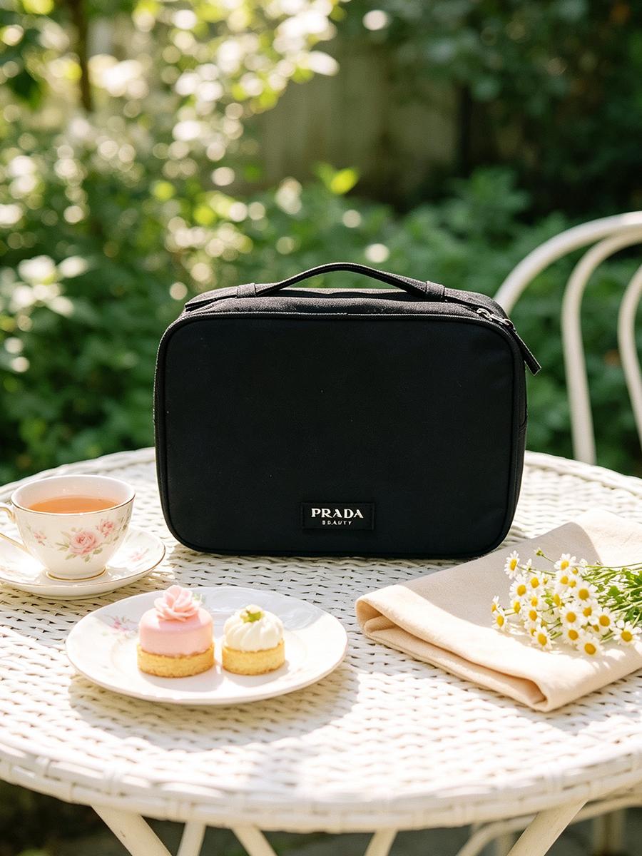 PRADA Melna Auduma Rokas Kosmētikas Soma