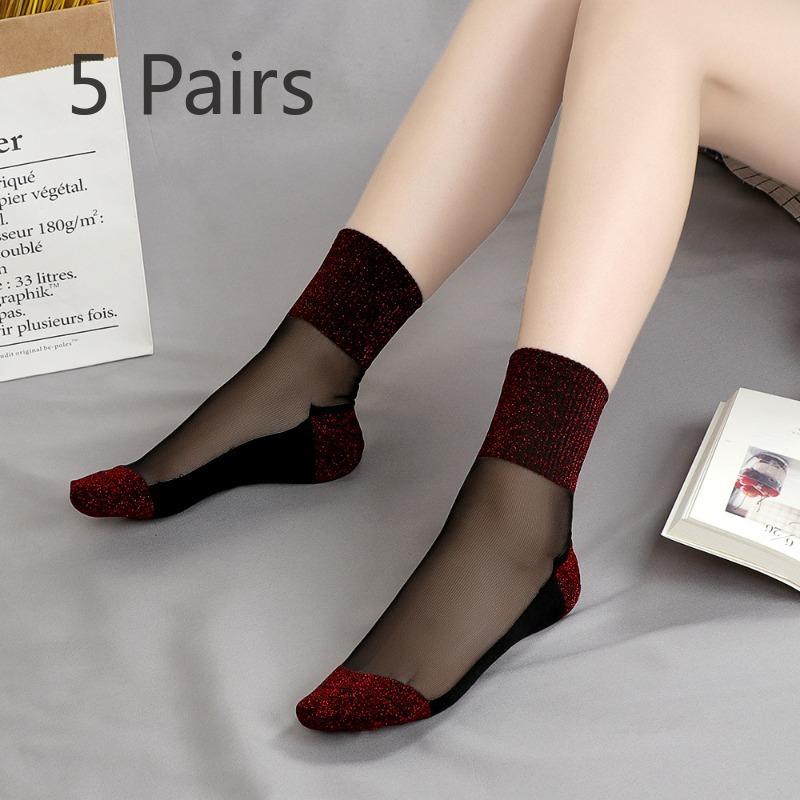 

5 пар женских тонких нескользящих и износостойких стеклянных чулок для весны и осени 5 Pairs бордовый