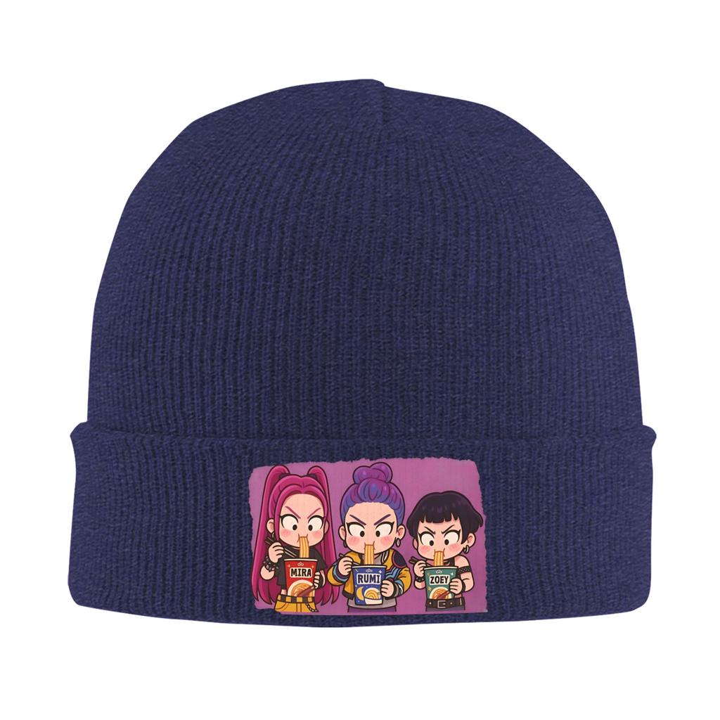 FeUnisex Unisex Mira Rumi & Zoey Eating Beanie Hats KPop Demon Hunters Street Knitting Hat Autumn Gym Caps Warm Soft Bonnet Hats