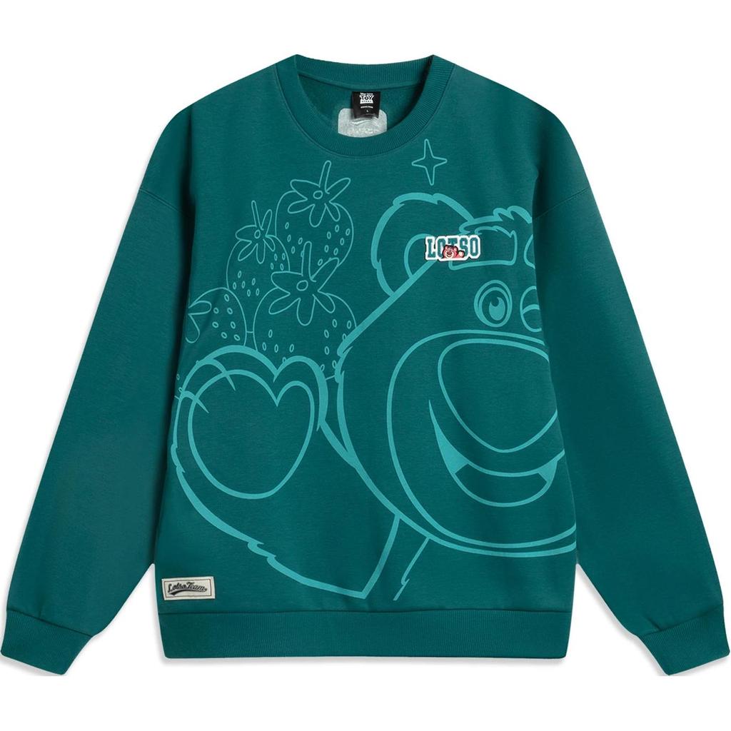 Li Ning X Pixar Strawberry Bear Collaboration Sports Lifestyle Series Printed Letter Round Neck Pullover Comfortable Sweatshirt AWDU437-2