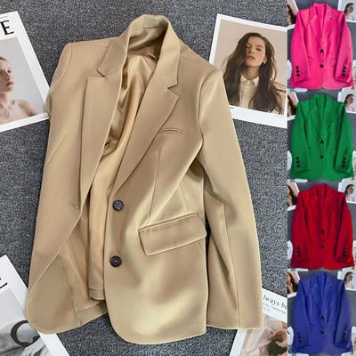 Women's Solid Color Black Button Pocket Blazer Suit Long Sleeve Cardigan Korean Fashion Casual Multi Colors Blazers Jacket