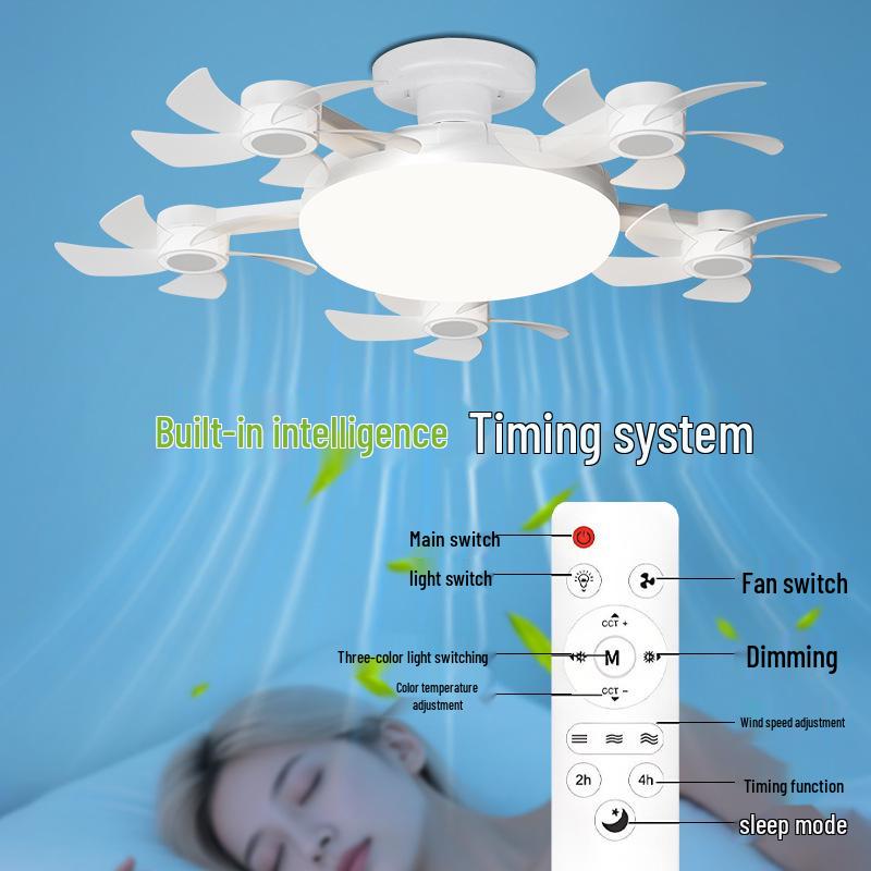 LED Fan Light E27 Base: Silent, Multi-Functional 5-Head Drone Model for Living Room & Bedroom