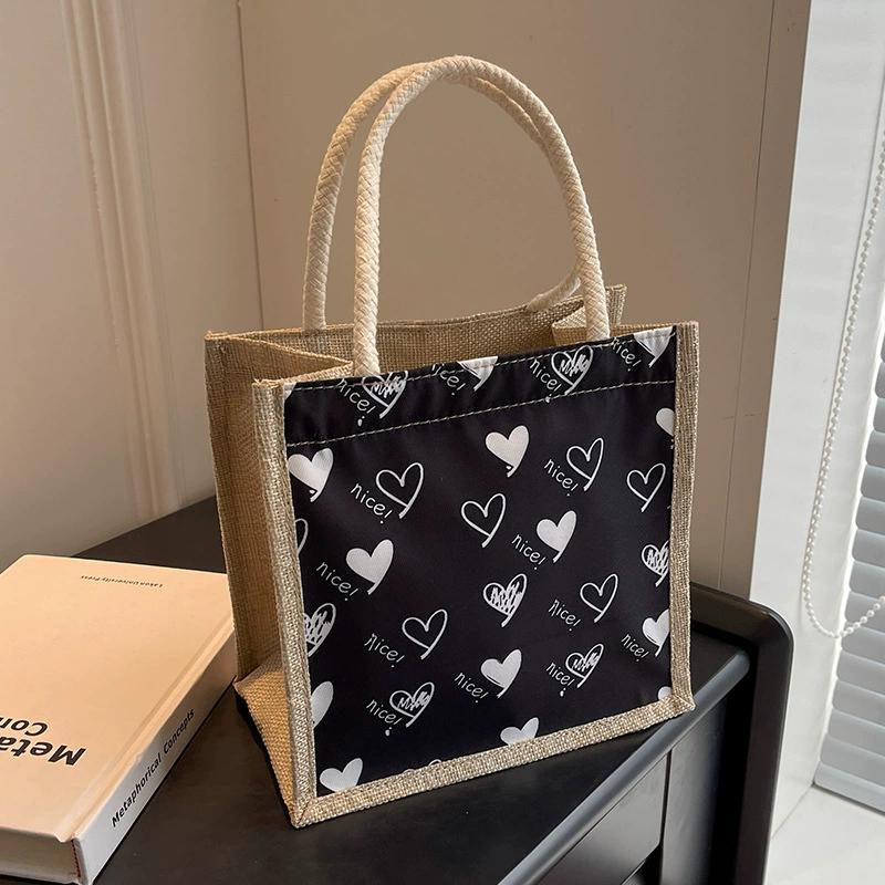 TianJinGeErLiShangMaoYouXianGongSi Linnen Knop Rits Handtas Dames Tote Grote Capaciteit Boodschappentas Cadeautas Strand Organizer Draagbare Shopping Lunchtas Zipper zwart