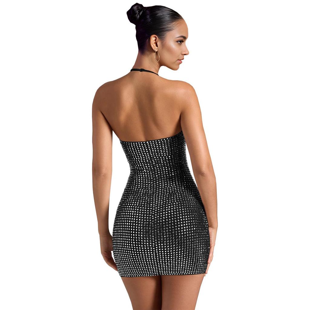C7179 European & American Fashion Sexy Halter Rhinestone Bodycon Pencil Dress for Women