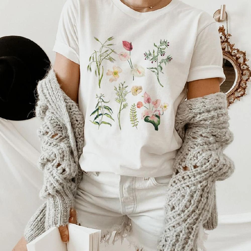 Vintage Boho Wildflowers Comfort TShirt Cottagecore Tshirt Botanical Purple Floral Tee Apparel Trendy Y2K Casual Streetwear