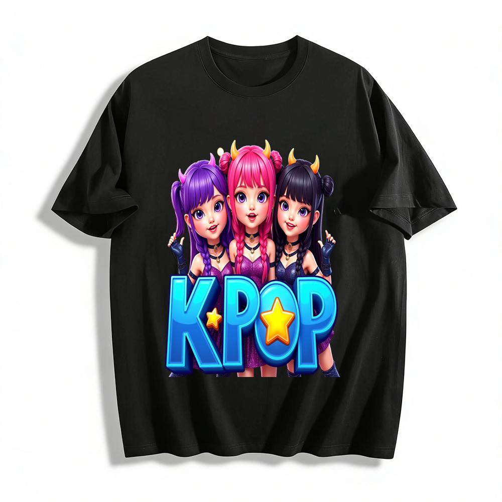 

Cute Little Devil K-pop Girl Group Print T-shirt Sweet Cool Style Loose Casual Top For Teen Girls Pure cotton T-shirt XXS