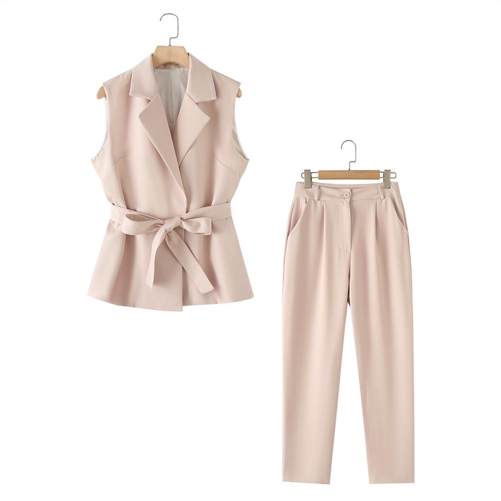 

PB&ZA Women s Autumn/Winter 2024 Belted Vest and Long Pants Set - Sleeveless European & American Style L білий
