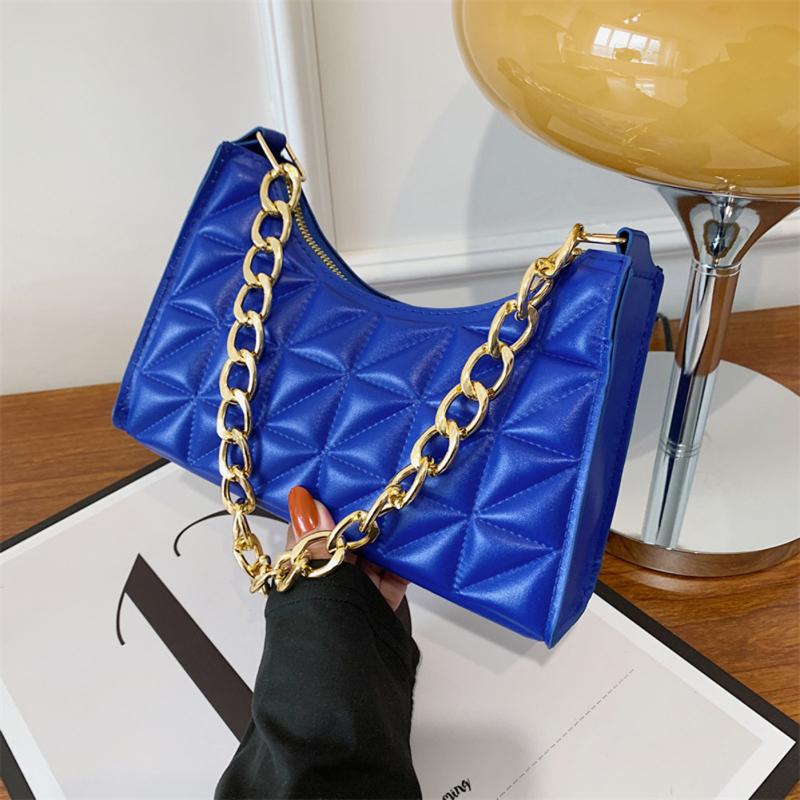 Damenmode, gesteppte Unterarmtasche, einfache Kette, Handtasche, einfarbig, Reißverschluss, Umhängetasche
