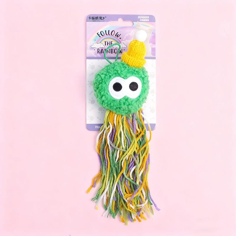 

Cat Toy Wool Ball Cat Teaser Chewable Toy for Teeth Grinding Hanging Toy for Young Cats Pet Toy зелёный