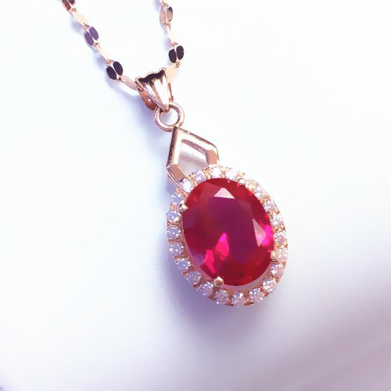Exquisite Russian Purple Gold-Plated Rose Gold Redstone Pendant, Simple Fashion And Luxury Temperament, High-End Colored Gold Chain.