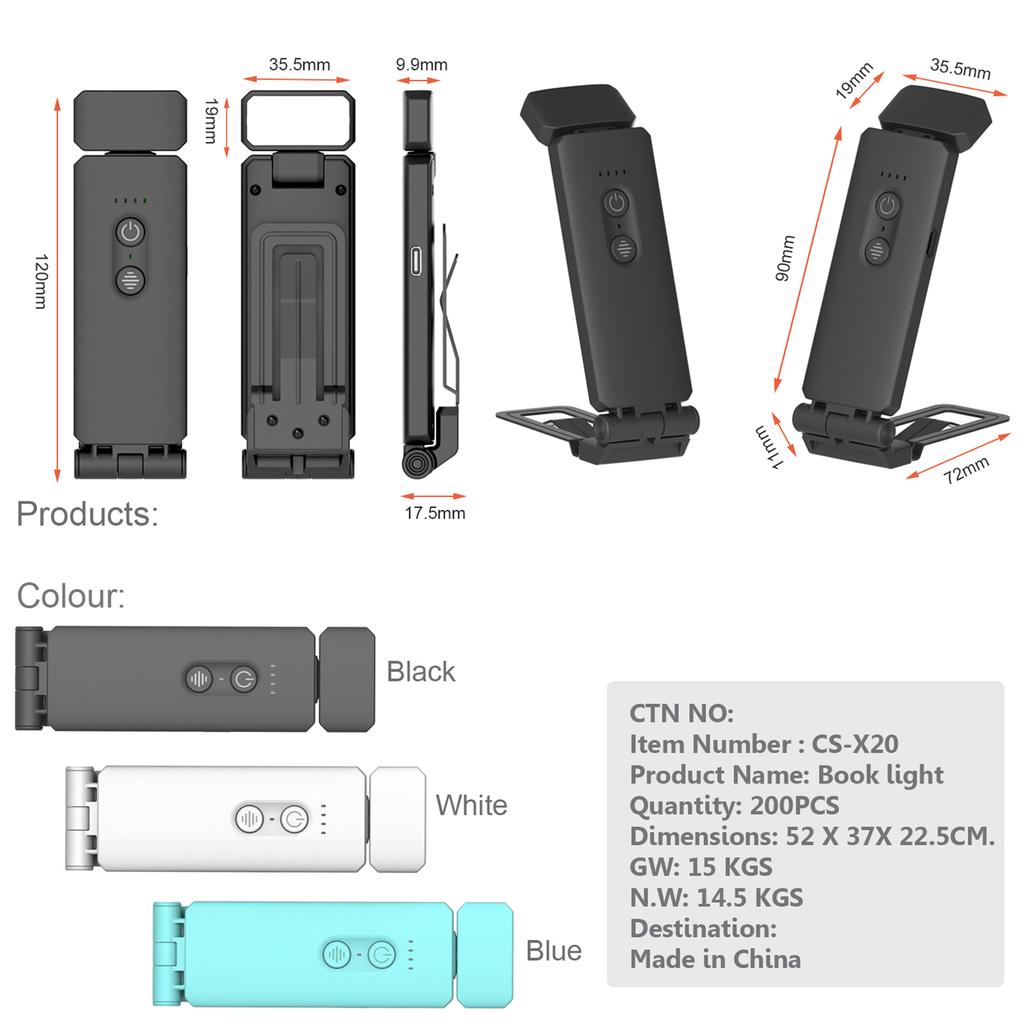 Reading Lights for Books In Bed Portable Clip On LED USB Rechargeable Lamp Eye Protection In Dual Color & 5 Brightness